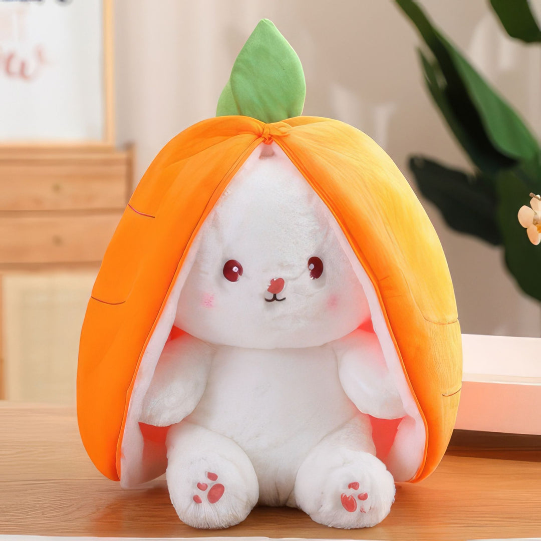 Carrot Rabbit Medium/Large Variant. The image displays a Carrot Rabbit plushie with its unzipped body and adorable features. Bunny Pal, Carrot Rabbit, Medium/Large Variant, Plushies, Plush Dolls, Cute Plush, Plush, Soft Dolls, Toy Dolls, Toy, Toys, Squishy, Soft, Stuffed Toys, Premium, Quality, Adorable, Cuddly, Playful, Collectibles, Huggable, Kids Toys, Children's Gifts, Gift Ideas, Teddy Bear