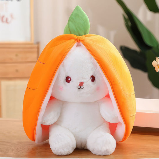 Small Carrot Rabbit plushie. The image displays a small-sized Carrot Rabbit plushie with its unzipped body. Bunny Pal, Carrot Rabbit, Small Size, Plushies, Plush Dolls, Cute Plush, Plush, Soft Dolls, Toy Dolls, Toy, Toys, Squishy, Soft, Stuffed Toys, Premium, Quality, Adorable, Cuddly, Playful, Collectibles, Huggable, Kids Toys, Children's Gifts, Gift Ideas, Teddy Bear