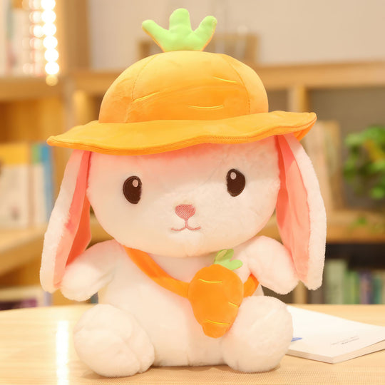 Plush rabbit wearing cute carrot hat and bag! Plushies, Plush Dolls, Cute Plush, Plush, Soft Dolls, Toy Dolls, Toy, Squishy, Soft, Soft Dolls, Bunnies, Rabbits, Bunny Plush, Rabbit Plush, Premium, Quality