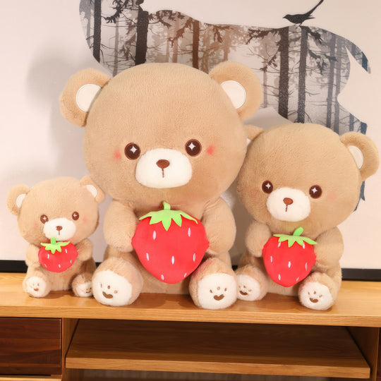 A family of Strawbearies plushies sitting together, holding their strawberries. The image features various sizes of Strawbearies, with the small and medium ones clutching their strawberries. Strawbearies, Plushie Family, Fruit-themed, Strawberries, Cute Plush, Soft Dolls, Toy Dolls, Toy, Toys, Soft, Stuffed Toys, Plush Toy, Premium, Quality, Adorable, Cuddly, Playful, Collectibles, Huggable, Kids Toys, Children's Gifts, Gift Ideas, Gift, Gifts, Plush, Teddy Bear