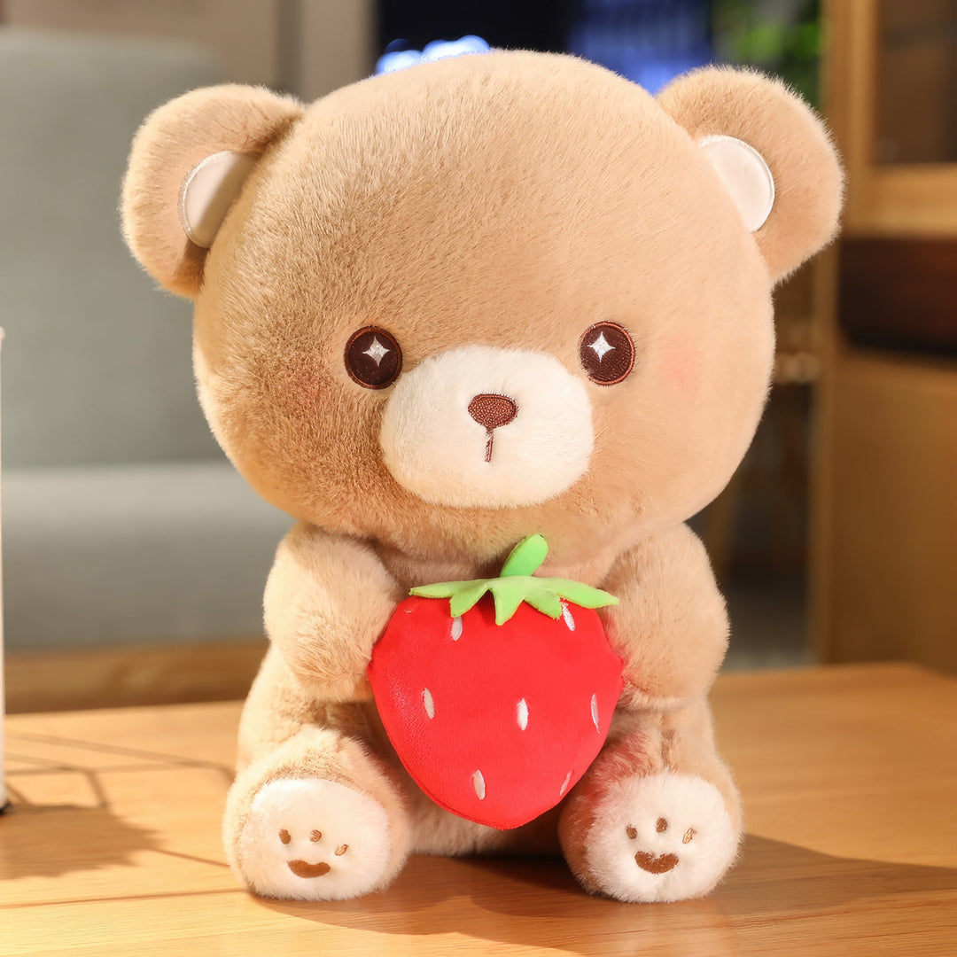 A Strawbear plushie with an undefined size. The image showcases a single Strawbear plushie without specifying its size. Strawbear, Strawberries, Fruit-themed, Plushies, Plush Dolls, Cute Plush, Plush, Soft Dolls, Toy Dolls, Toy, Toys, Squishy, Soft, Soft Toys, Stuffed Toys, Plush Toy, Plush Toys, Premium, Quality, Adorable, Cuddly, Playful, Collectibles, Huggable, Kids Toys, Children's Gifts, Gift Ideas, Gift, Gifts, Plush, Teddy Bear