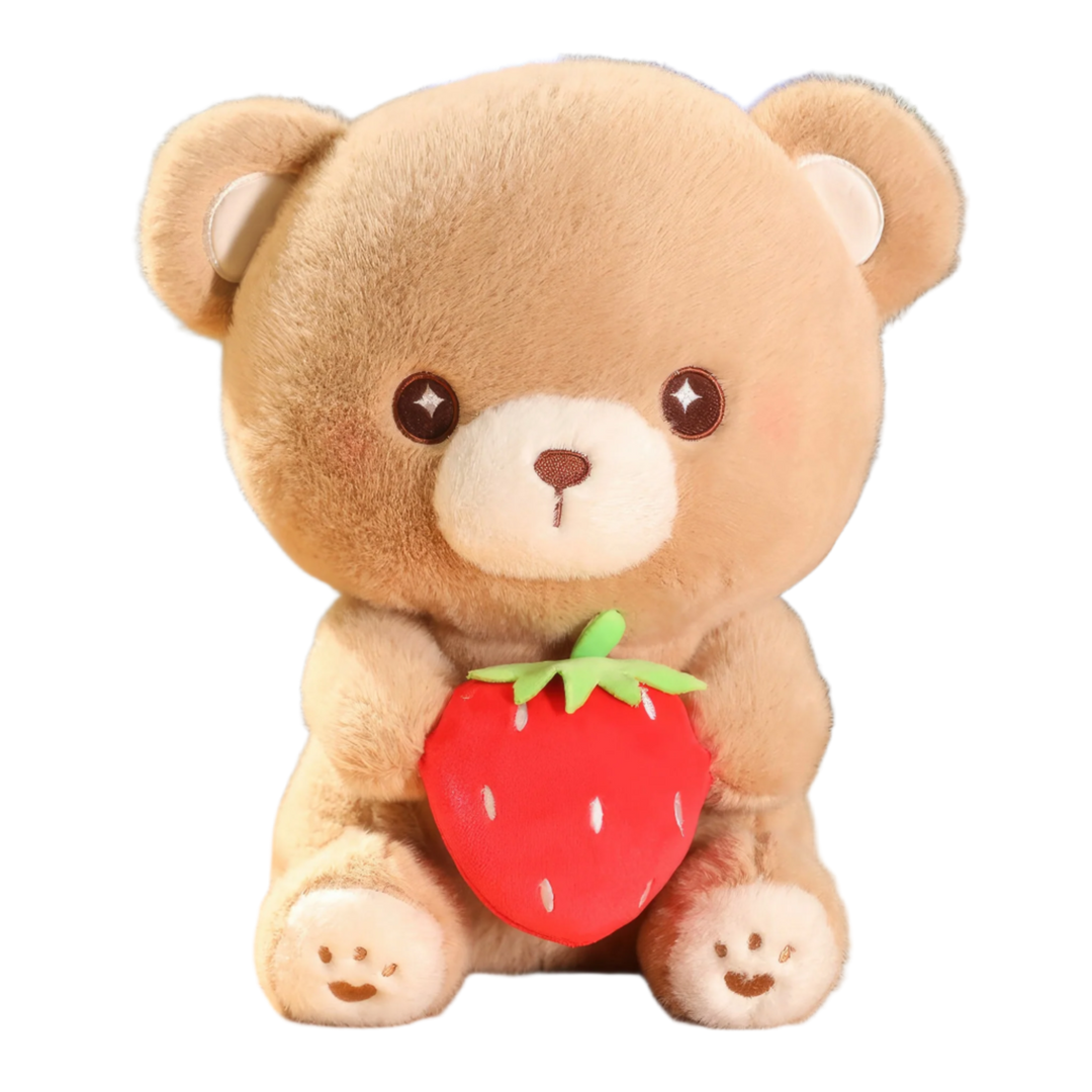 A Strawbear plushie with an undefined size. The image showcases a single Strawbear plushie without specifying its size. Strawbear, Strawberries, Fruit-themed, Plushies, Plush Dolls, Cute Plush, Plush, Soft Dolls, Toy Dolls, Toy, Toys, Squishy, Soft, Soft Toys, Stuffed Toys, Plush Toy, Plush Toys, Premium, Quality, Adorable, Cuddly, Playful, Collectibles, Huggable, Kids Toys, Children's Gifts, Gift Ideas, Gift, Gifts, Plush, Teddy Bear.